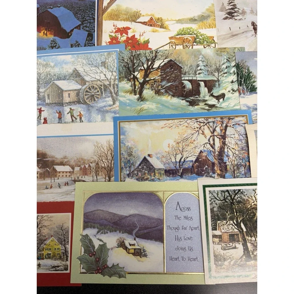 Vintage Christmas Cards Fronts ONLY Houses Barns More Scrapbooking Crafts 50+